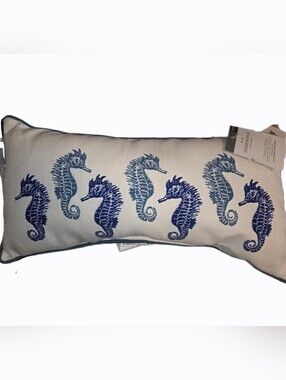 Threshold Blue Seahorse Lumbar Outdoor Pillow
